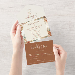 Boho-Blumen-Hochzeits-RSVP-Alles-in-einem-Einladun All In One Einladung
