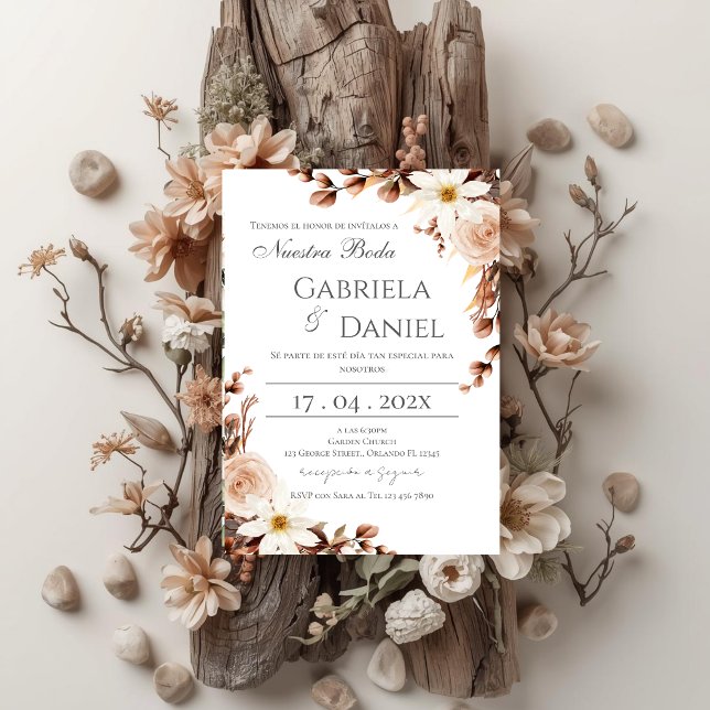 Boho-Blumen-Hochzeitseinladung auf Spanisch Einladung (Von Creator hochgeladen)