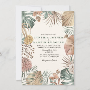 Boho-Blumen-Hochzeitseinladung mit Pflanze Einladung