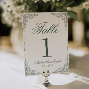 Boho-Blumen-Hochzeitstisch-Nummer in Grün Botanisc Einladung