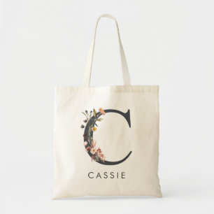Boho-Blumen-Initiale C Tragetasche