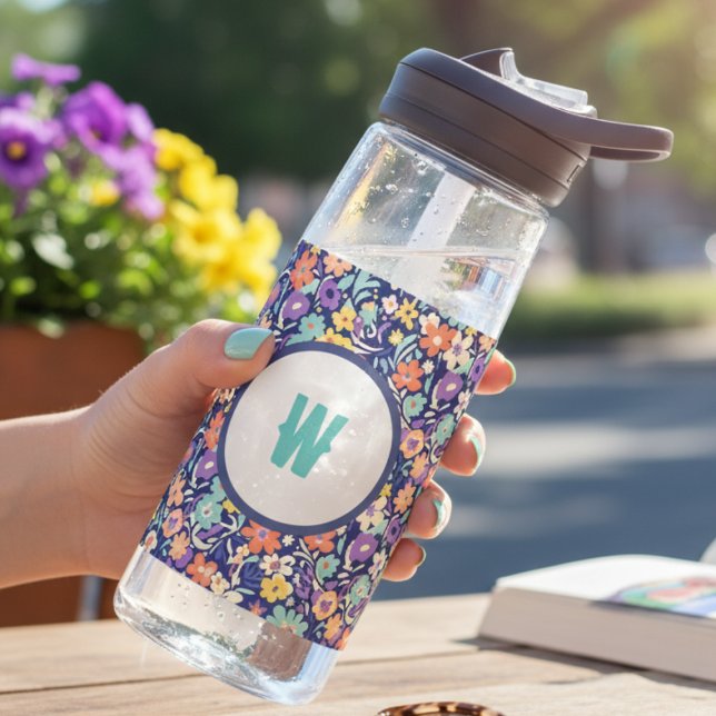 Boho-Blumen-Initiale – Monogramm-Geschenk für Sie Trinkflasche (Floral initial water bottle)