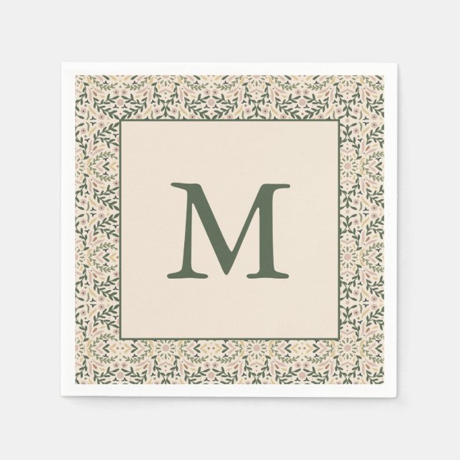 Boho-Blumen-Initialen Weihnachten Feiertage Monogr Serviette (Vorderseite)