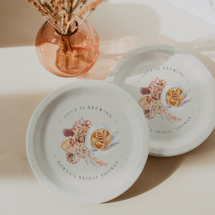 Boho-Blumen-Kaffee "Die Liebe brodelt" Brautparty Pappteller