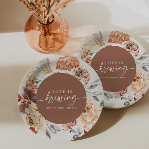 Boho-Blumen-Kaffee "Liebe ist am Brodeln" Brautpar Pappteller