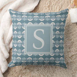Boho-Blumen-Kissen mit Monogramm in Blau Kissen