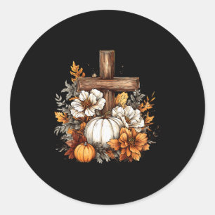 Boho-Blumen-Kürbis-Kreuz-Herbst-Jesus-christlich-t Runder Aufkleber