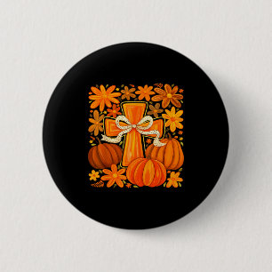 Boho-Blumen-Kürbis-Kreuz-Herbst-Jesus-Christlicher Button