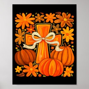 Boho-Blumen-Kürbis-Kreuz-Herbst-Jesus-Christlicher Poster