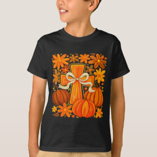 Boho-Blumen-Kürbis-Kreuz-Herbst-Jesus-Christlicher T-Shirt