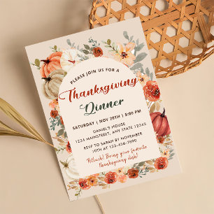 Boho-Blumen-Kürbis-Thanksgiving-Abendessen Einladung
