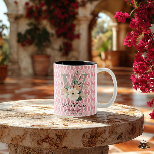 Boho-Blumen-Letter-W-Tasse mit personalisiertem Na Zweifarbige Tasse