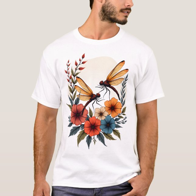 Boho-Blumen-Libelle T-Shirt (Vorderseite)