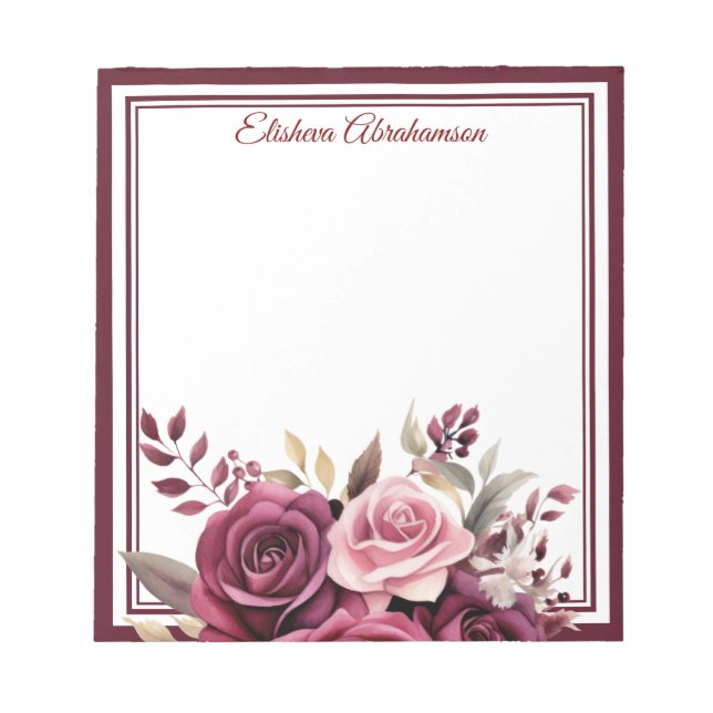 Boho Blumen Lila Rosen Notizblock (Vorderseite)