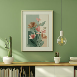 Boho-Blumen-Linienkunst-Druck   Neutrale botanisch Leinwanddruck