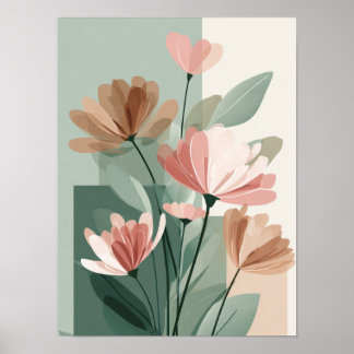 Boho-Blumen-Linienkunst-Druck | Neutrale botanisch Poster