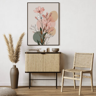 Boho-Blumen-Linienkunst | Neutrale botanische Abst Leinwanddruck