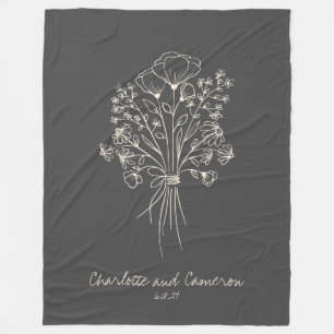 Boho-Blumen-Linienkunst-Zeichnung Personalisierte  Fleecedecke
