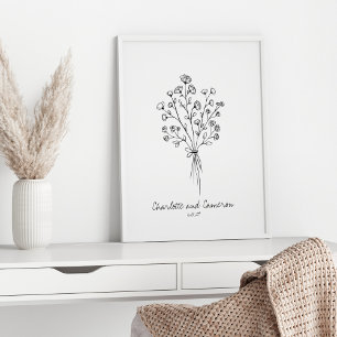 Boho-Blumen-Linienkunst-Zeichnung Personalisierte Poster