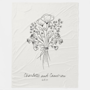 Boho-Blumen-Linienzeichnung Personalisiert Cloud W Fleecedecke