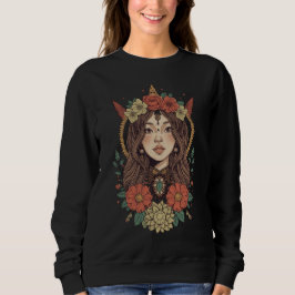 Boho-Blumen-Mädchen-Schwarz-Sweatshirt Sweatshirt