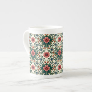 Boho-Blumen-Magie - in Grün- und Rosatönen Prozellantasse