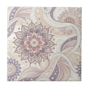 Boho-Blumen-Mandala-Spirituelles-Designmuster Fliese