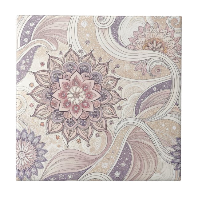 Boho-Blumen-Mandala-Spirituelles-Designmuster Fliese (Vorderseite)
