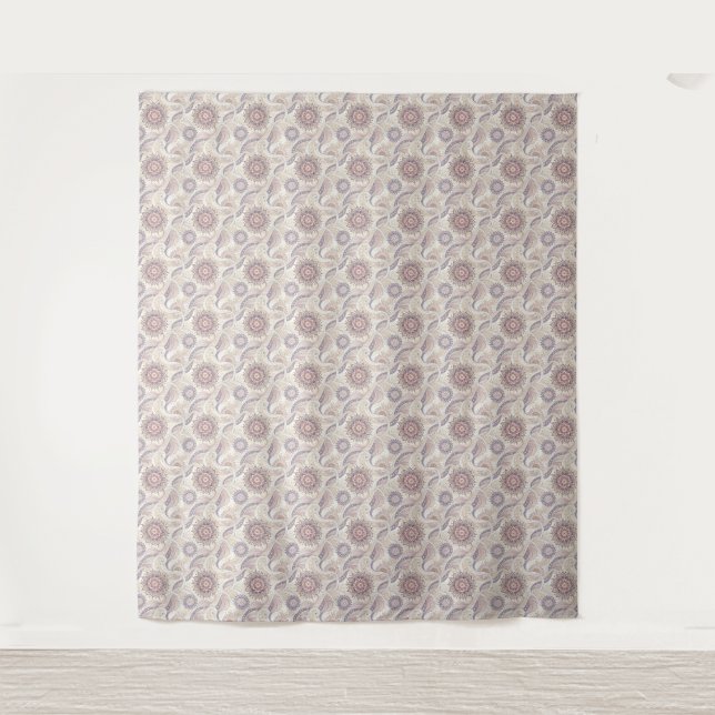 Boho-Blumen-Mandala-Spirituelles-Designmuster Wandteppich (Vorderseite)