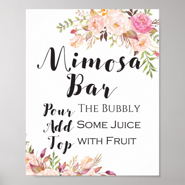 Boho-Blumen-Mimosa-Bar-Schild Poster (Vorne)