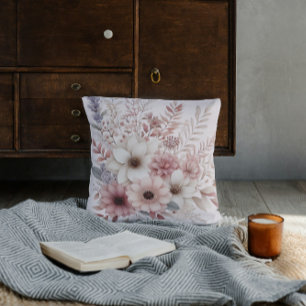 Boho-Blumen mit einem Hauch von Rosa Kissen
