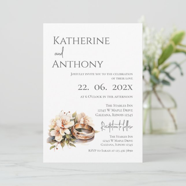 Boho-Blumen mit Ring-Hochzeit  Einladung (Stehend Vorderseite)