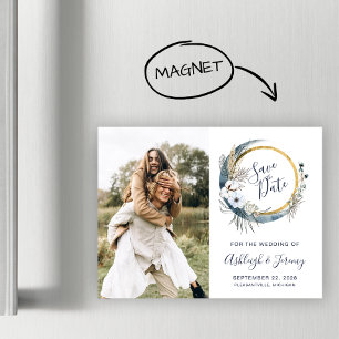Boho-Blumen-Mond-Foto-Save-the-Date-Magnetkarte Magnetkarte