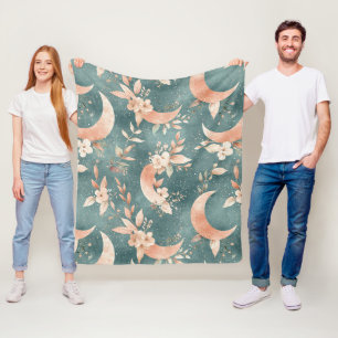 Boho-Blumen-Mond Vintage-Himmels- Erdtöne Fleecedecke