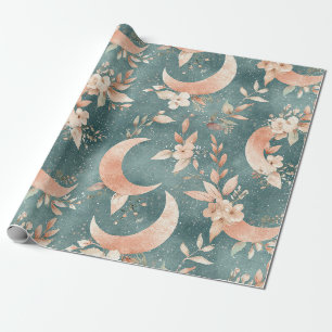 Boho-Blumen-Mond Vintage-Himmels-Erdtöne Geschenkpapier