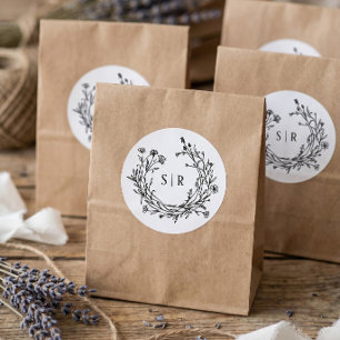 Boho-Blumen-Monogramm individuelle Hochzeit Runder Aufkleber