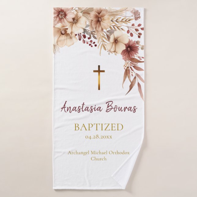 Boho-Blumen orthodox christliches Taufgeschenk Badehandtuch (Badehandtuch)