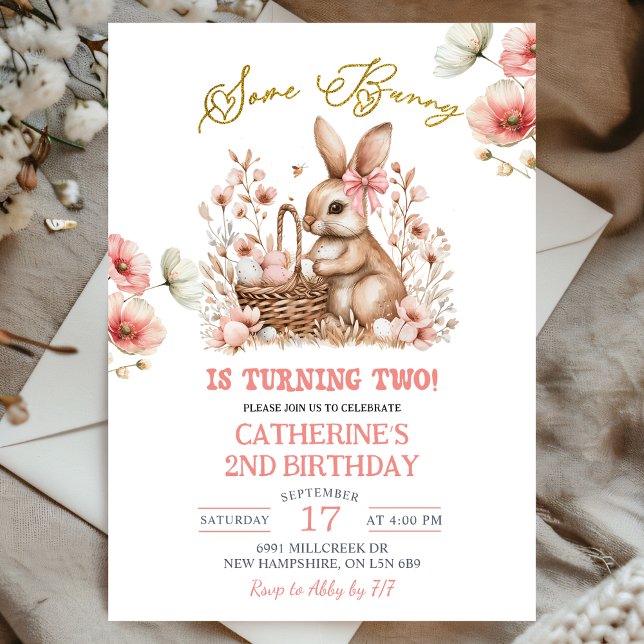 Boho-Blumen-Osterhase-Geburtstag Einladung (Von Creator hochgeladen)