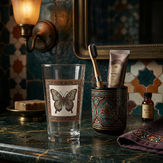 Boho-Blumen-Paisley-Rahmen-Schmetterling-Badezimme Glas