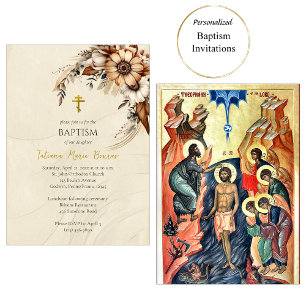 Boho-Blumen Pampas Orthodoxe christliche Taufe Einladung