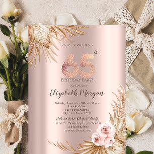 Boho Blumen Pampas Rose Gold 65. Geburtstag Einladung