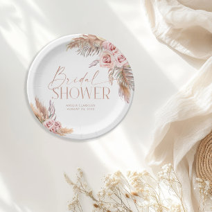 Boho-Blumen- Pampas-Roségold-Papierteller Pappteller