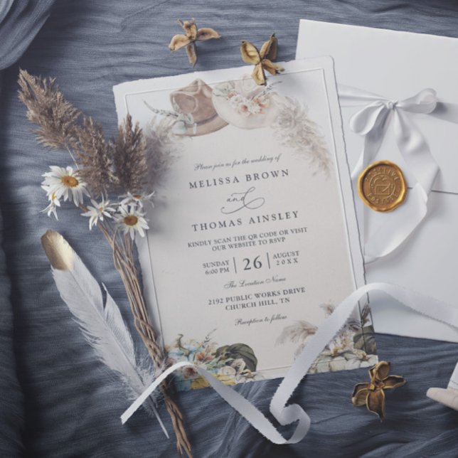 Boho-Blumen-Pampasgras-Rustikal-QR-Code-Hochzeit Einladung (Von Creator hochgeladen)