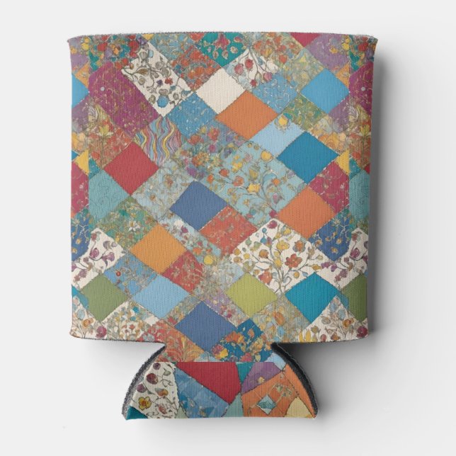 Boho-Blumen-Patchwork-Diamanten Dosenkühler (Vorderseite)
