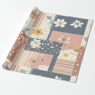 Boho-Blumen-Patchwork in Terrakotta und Salbei Geschenkpapier