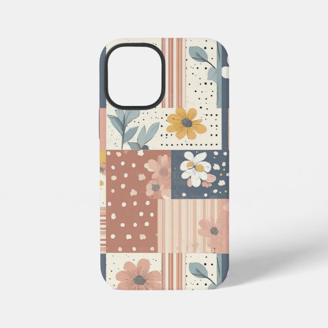 Boho-Blumen-Patchwork in Terrakotta und Salbei iPhone Hülle (Rückseite)