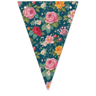 Boho-Blumen-Patchwork-Muster mit mehreren Blumen Wimpelkette