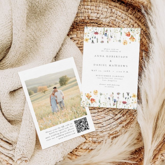 Boho-Blumen-QR-Code-Foto-Hochzeitseinladung Einladung (Von Creator hochgeladen)