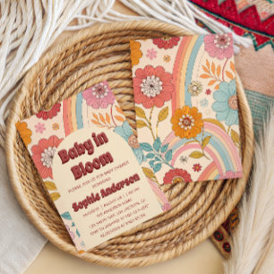Boho-Blumen-Regenbogen-Baby-in-Blüte-Baby-Party Einladung