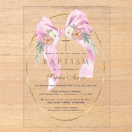 Boho Blumen Rosa Schleife Mädchen Taufe Transparen Acryleinladungen